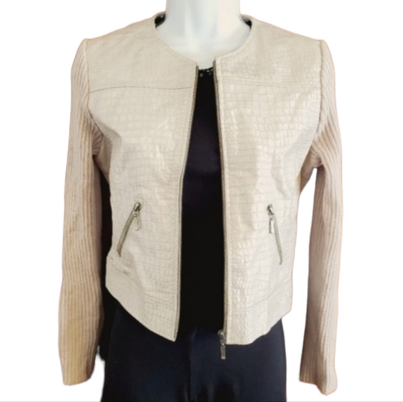 Phosphorus Leather Jacket with Sweater Sleeves and Satin Lining - Picture 1 of 10